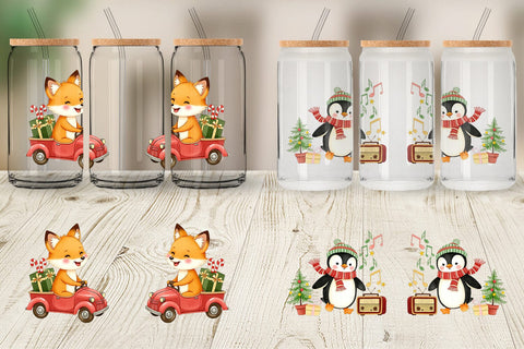 Glass Can Retro Christmas Animals Sublimation artnoy 