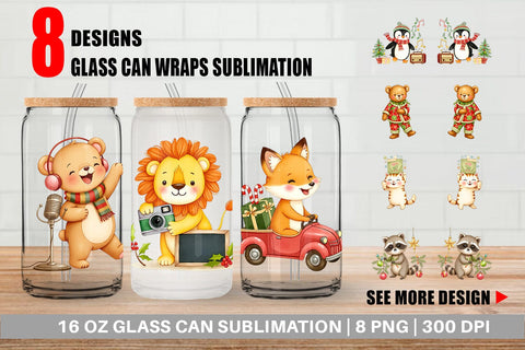 Glass Can Retro Christmas Animals Sublimation artnoy 