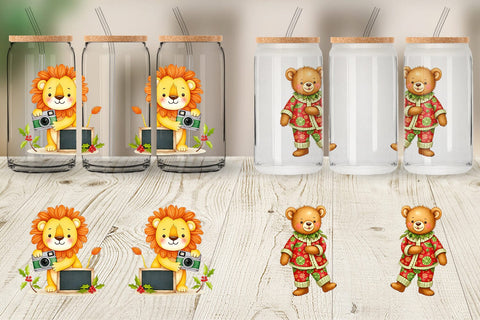 Glass Can Retro Christmas Animals Sublimation artnoy 