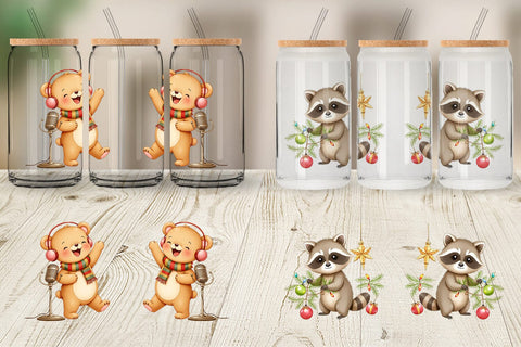Glass Can Retro Christmas Animals Sublimation artnoy 