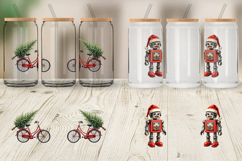 Glass Can Retro Christmas Tin Toy Treasures Watercolor Sublimation artnoy 