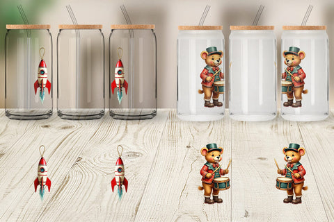 Glass Can Retro Christmas Tin Toy Treasures Watercolor Sublimation artnoy 