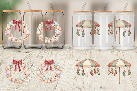 Glass Can Retro Coastal Christmas Decor Art Sublimation artnoy 