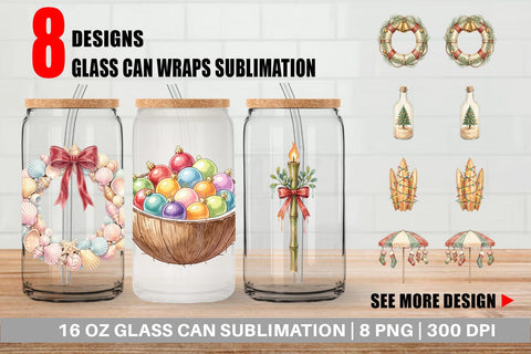 Glass Can Retro Coastal Christmas Decor Art Sublimation artnoy 