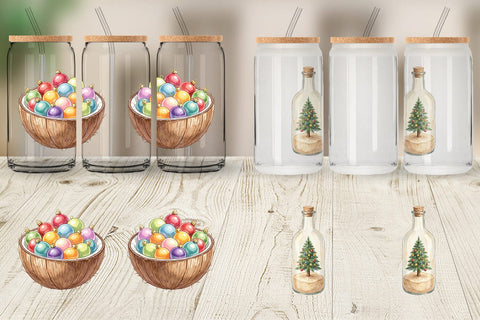 Glass Can Retro Coastal Christmas Decor Art Sublimation artnoy 