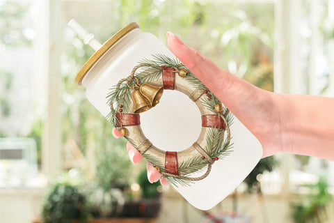 Glass Can Retro Coastal Christmas Decor Art Sublimation artnoy 