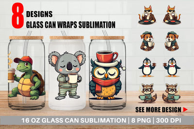Glass Can Retro Coffee Critters Sublimation artnoy 