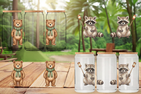 Glass Can Retro Forest Friend Watercolor Sublimation artnoy 