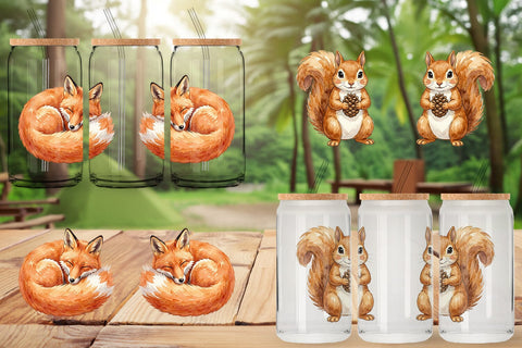 Glass Can Retro Forest Friend Watercolor Sublimation artnoy 