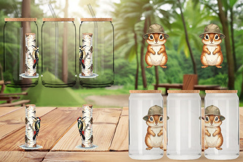 Glass Can Retro Forest Friend Watercolor Sublimation artnoy 