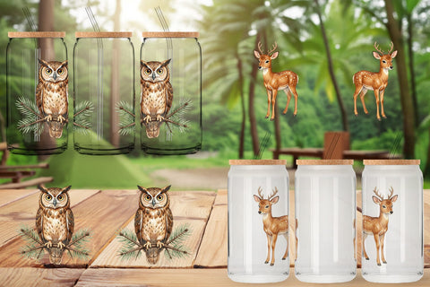 Glass Can Retro Forest Friend Watercolor Sublimation artnoy 