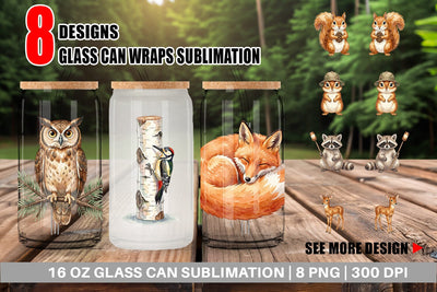 Glass Can Retro Forest Friend Watercolor Sublimation artnoy 
