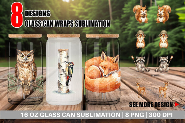 Glass Can Retro Forest Friend Watercolor Sublimation artnoy 