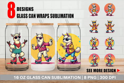 Glass Can Retro Funny Llama Sublimation artnoy 
