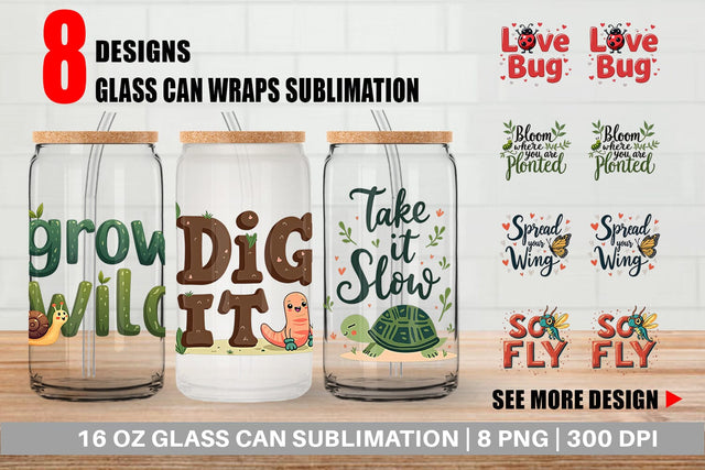 Glass Can Retro Garden Critters Cute Motivational Quote Art Sublimation artnoy 