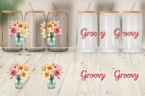 Glass Can Retro Groovy Florals Sublimation artnoy 