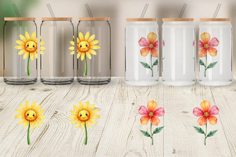 Glass Can Retro Groovy Florals Sublimation artnoy 