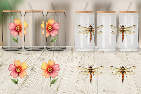 Glass Can Retro Groovy Florals Sublimation artnoy 
