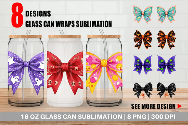 Glass Can Retro Halloween Bows Sublimation artnoy 