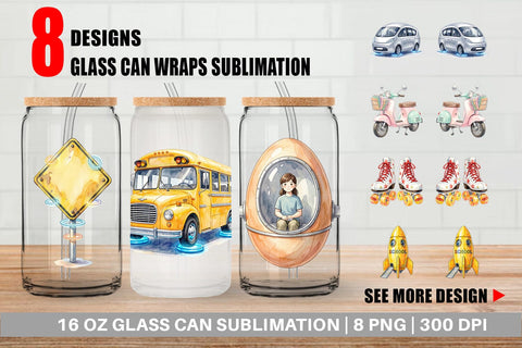 Glass Can Retro Hover School Transport Sublimation artnoy 