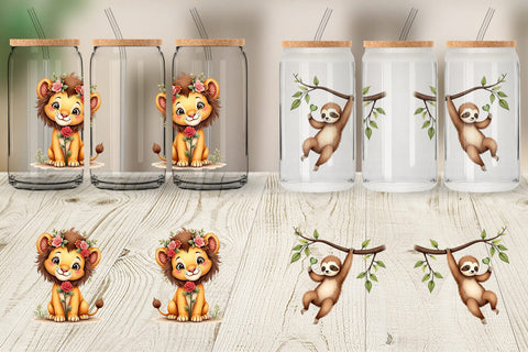 Glass Can Retro Jungle Love Valentine's Safari Animal Sublimation artnoy 