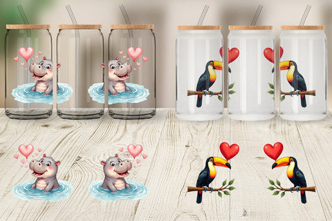 Glass Can Retro Jungle Love Valentine's Safari Animal Sublimation artnoy 