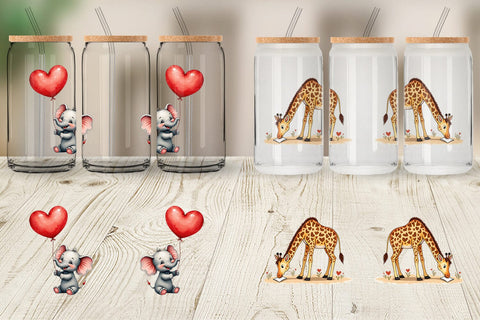 Glass Can Retro Jungle Love Valentine's Safari Animal Sublimation artnoy 