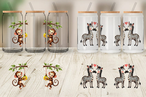 Glass Can Retro Jungle Love Valentine's Safari Animal Sublimation artnoy 