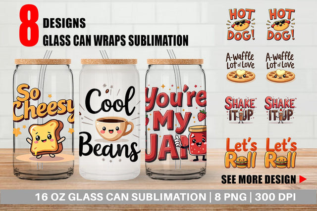 Glass Can Retro Kawaii Diner Delights Cute Food Quote Sublimation artnoy 