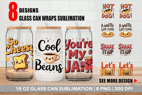 Glass Can Retro Kawaii Diner Delights Cute Food Quote Sublimation artnoy 