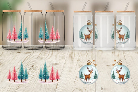 Glass Can Retro Kitsch Christmas Watercolor Sublimation artnoy 