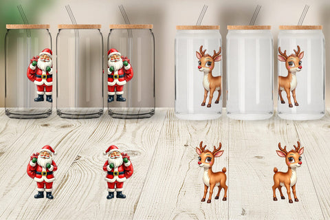 Glass Can Retro Kitsch Christmas Watercolor Sublimation artnoy 