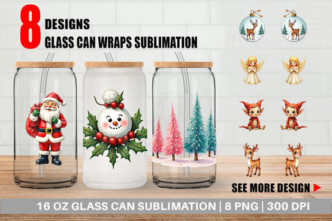 Glass Can Retro Kitsch Christmas Watercolor Sublimation artnoy 