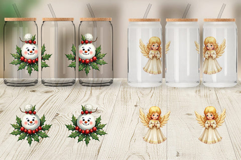 Glass Can Retro Kitsch Christmas Watercolor Sublimation artnoy 