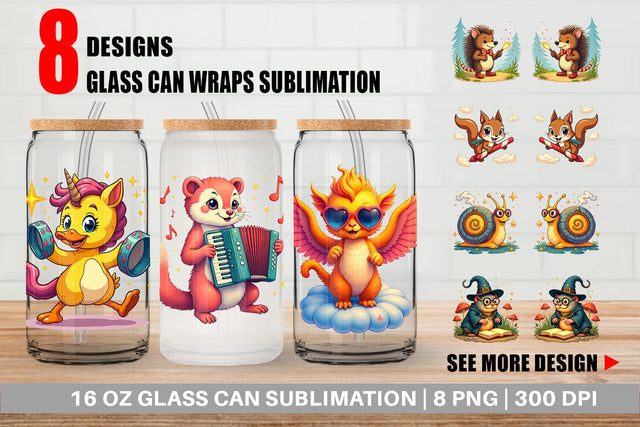 Glass Can Retro Magic Critters Sublimation artnoy 