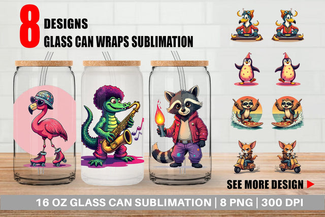 Glass Can Retro Quirky Critters Sublimation artnoy 