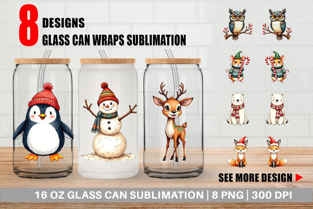 Glass Can Retro Reindeer Friends Sublimation artnoy 