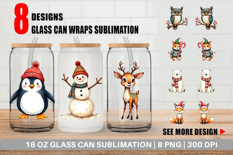 Glass Can Retro Reindeer Friends Sublimation artnoy 