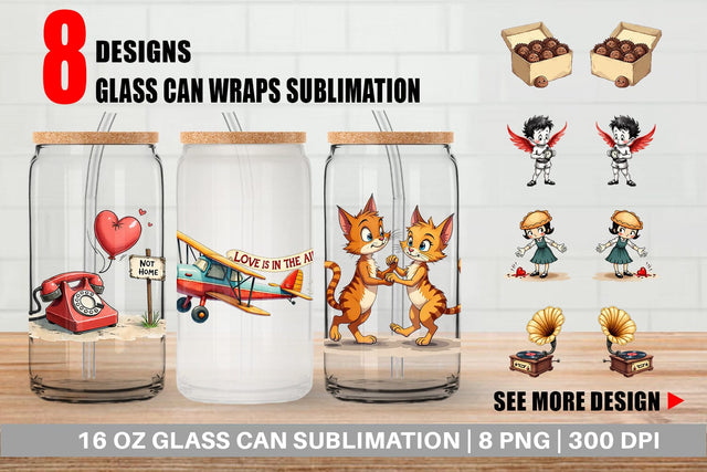 Glass Can Retro Sarcastic Valentine Vintage Watercolor Sublimation artnoy 