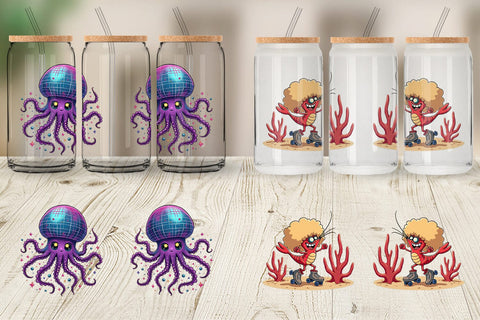 Glass Can Retro Sea Critters Sublimation artnoy 