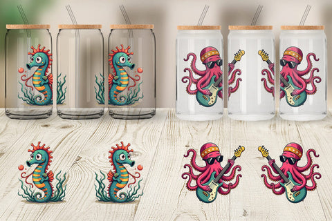 Glass Can Retro Sea Critters Sublimation artnoy 