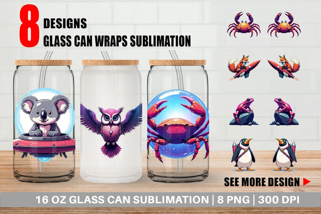 Glass Can Retro Space Creatures Sublimation artnoy 