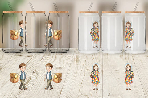 Glass Can Retro Space Kid School Watercolor Sublimation artnoy 