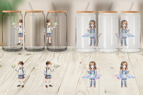 Glass Can Retro Space Kid School Watercolor Sublimation artnoy 