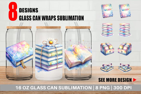 Glass Can Retro Teacher Books Sublimation artnoy 