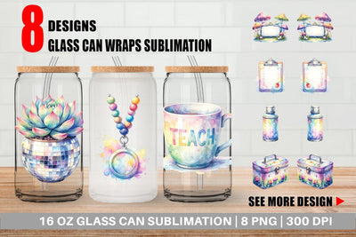 Glass Can Retro Teacher Design Sublimation artnoy 