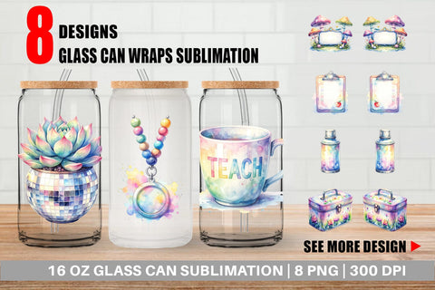 Glass Can Retro Teacher Design Sublimation artnoy 