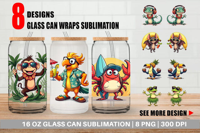 Glass Can Retro Tropic Quirks Sublimation artnoy 