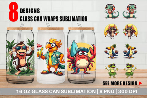 Glass Can Retro Tropic Quirks Sublimation artnoy 