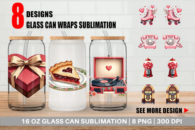 Glass Can Retro Valentine's Sweetheart Cafe Sublimation artnoy 